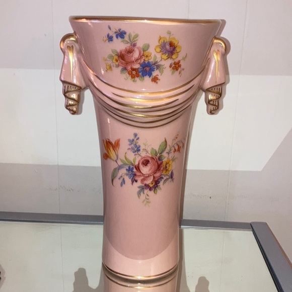 Accents Vintage Trumpet Vase Pink With Gold Accents Poshmark